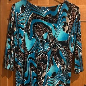 Abstract Blue and Black Women's Tunic Top
